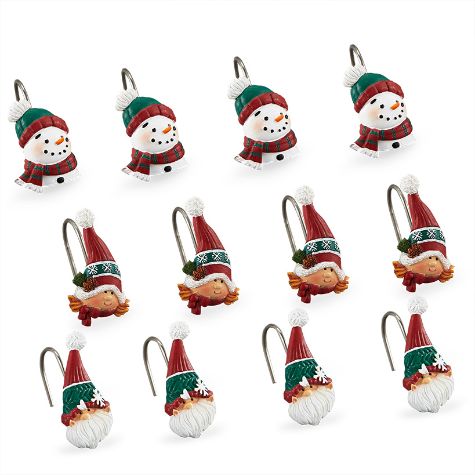 Petunia and Gnorme Winter Fun Bathroom Collection - Set of 12 Shower Hooks
