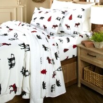 Checkered Moose Sherpa Backed Blanket or Flannel Sheet Set