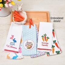 Sets of 2 Easter Bunny Embroidered Kitchen Towels