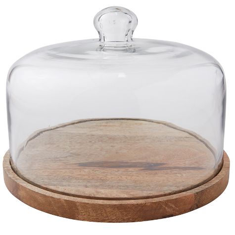 Glass Serving Dome with Wood Base
