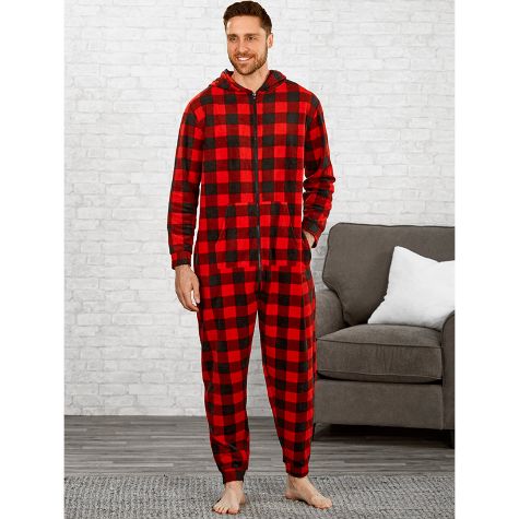 Men's Hooded Fleece One-Piece Pajamas