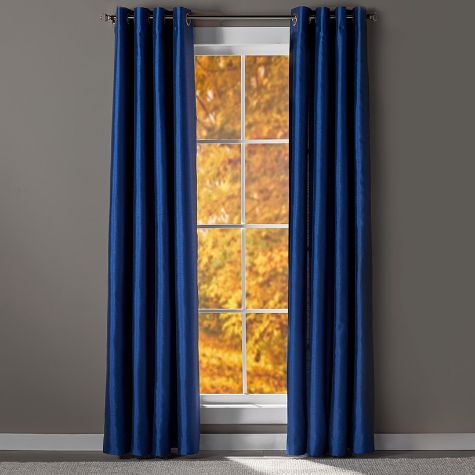 Solid Faux Silk Blackout Curtains - Midnight Blue 84"