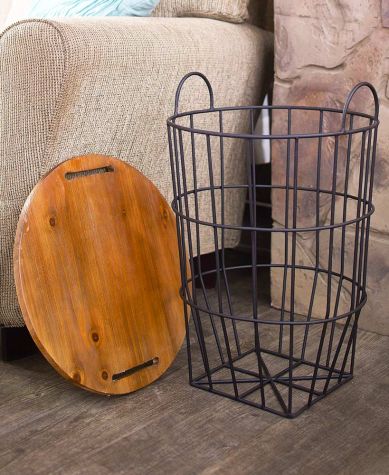 Wood Top Storage Basket Side Table
