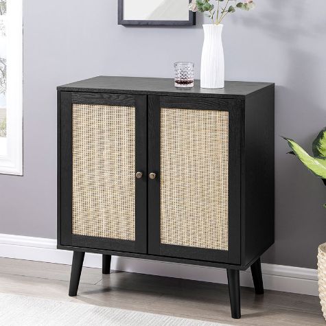 Boho 2-Door Solid Wood and Rattan Accent Cabinet