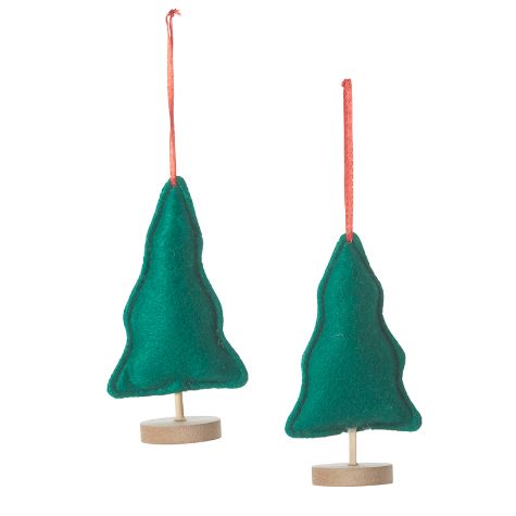 Sets of 2 Embellished Plush Tree Ornaments - Green