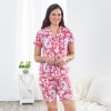 Knit Floral Print Bermuda Pajama Sets - Pink Medium