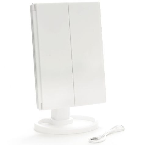 Tri-Fold LED Makeup Mirror with Magnification - White