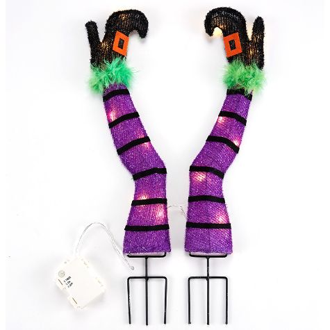 Lighted Witch Legs or Broom Stakes - Purple Pair of Witch Legs