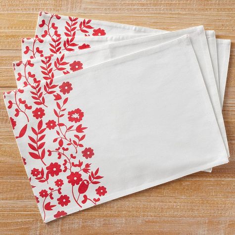Red Floral Set of 4 Placemats or Runner - Red Floral Set of 4 Placemats