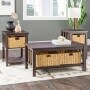 3-Pc. Mission Storage Coffee Table and Side Tables with Rattan Baskets