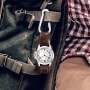 Brown Analog Watch with PU Backing and Carabiner