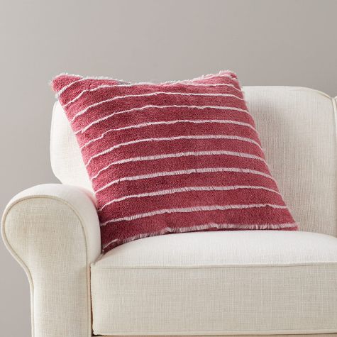 Striped Faux Fur Throws or Accent Pillows - Striped Faux Fur Accent Pillow Red