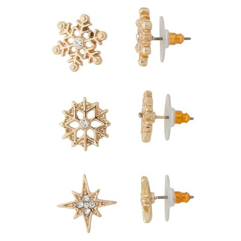 Sets of 3 Snowflake Earrings - Gold