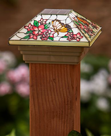 Stained Glass Solar Post Cap Lights - Butterfly