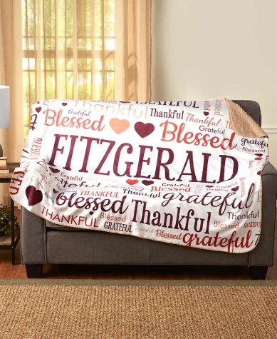 Personalized Family Word Art Sherpa Throws or Pillows - 37" x 57" Grateful Thankful Blessed Throw