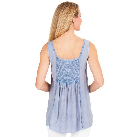 Smocked Back Embroidered Tops
