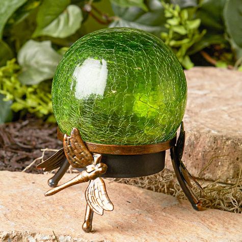 Solar Glass Ball on Stand - Dragonfly