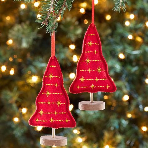 Sets of 2 Embellished Plush Tree Ornaments - Red