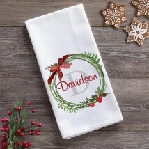 Personalized Christmas Wreath Kitchen Towel