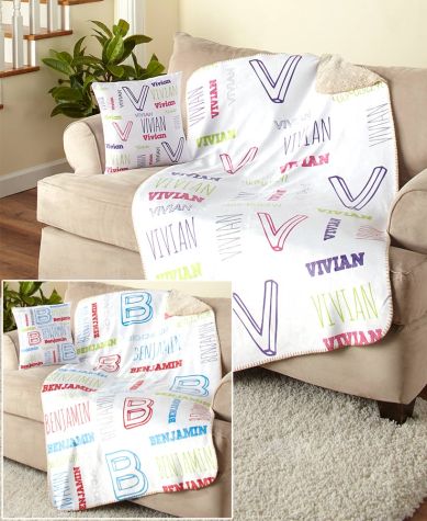 Kids' Personalized Name Art Sherpa Throws or Pillows