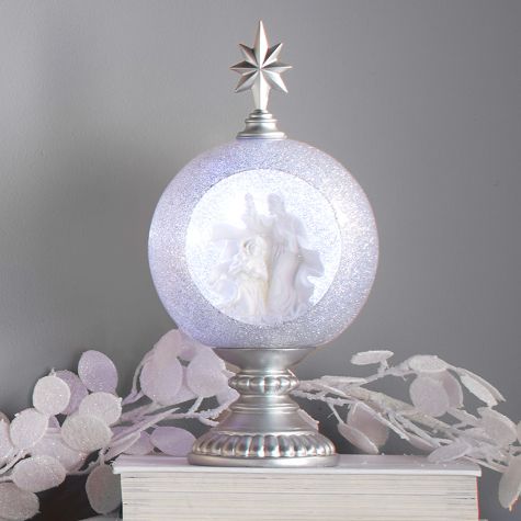 White Fairy Light Nativity Globe