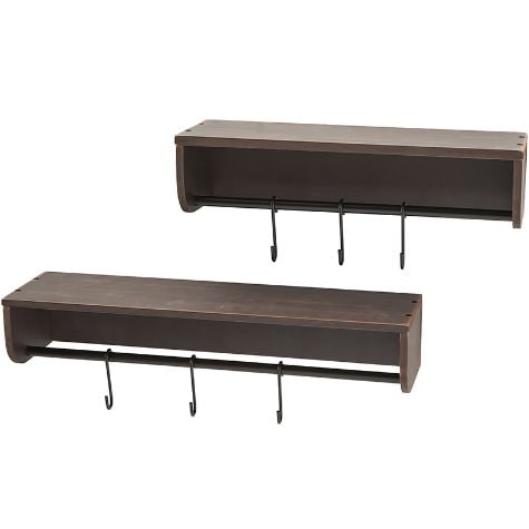 Set of 2 Reversible Wall Shelves with Hooks