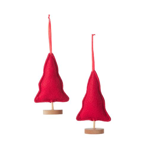 Sets of 2 Embellished Plush Tree Ornaments - Red