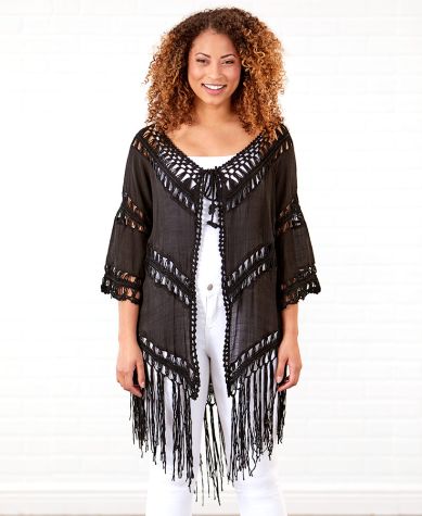 Crochet Trim Cardigan Cover-Ups - Black Small