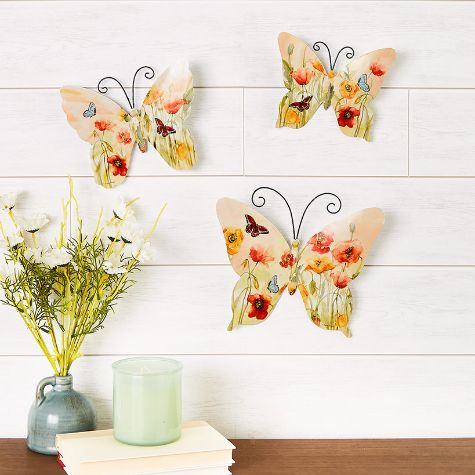 Butterfly Trio Wall Art - Poppies