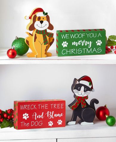 2-Pc. Holiday Pet Shelf Sitter and Sign Sets