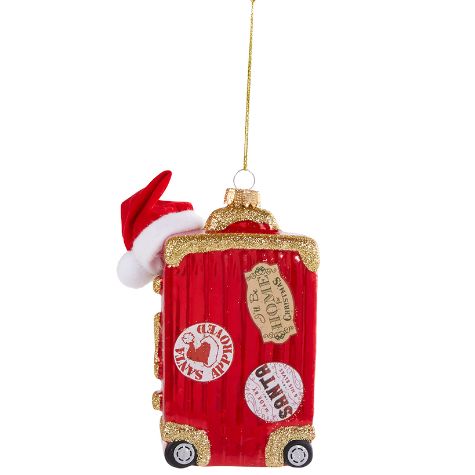 Handpainted Glass Santa Suitcase Ornament