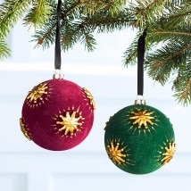 Set of 2 Gold Starburst Ball Ornaments