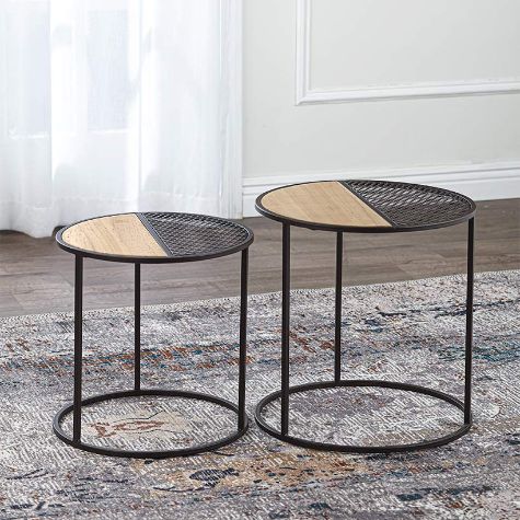 Set of 2 Metal and Wood Side Tables