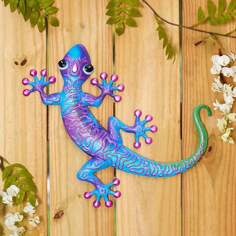 Metal Gecko Wall Decor - Blue