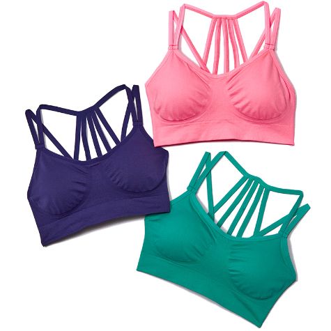 Sets of 3 Strappy-Back Padded Bralettes - Bright M
