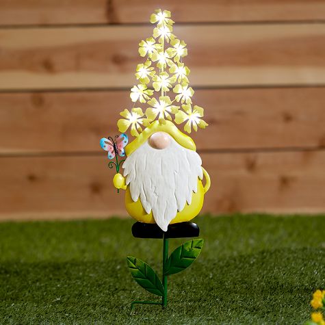 Solar-Lighted Flower Gnomes - Yellow