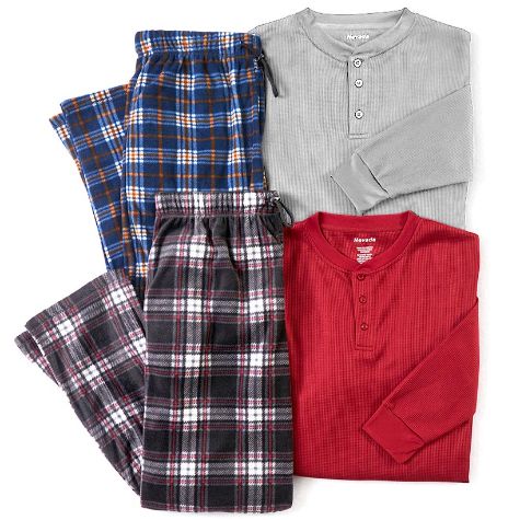 4-Pc. Thermal and Fleece Henley Pajama Sets