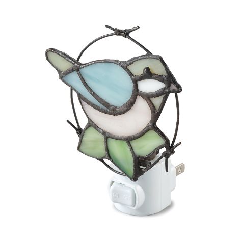 Bird Accent Vintage-Style Stained Glass Night Light