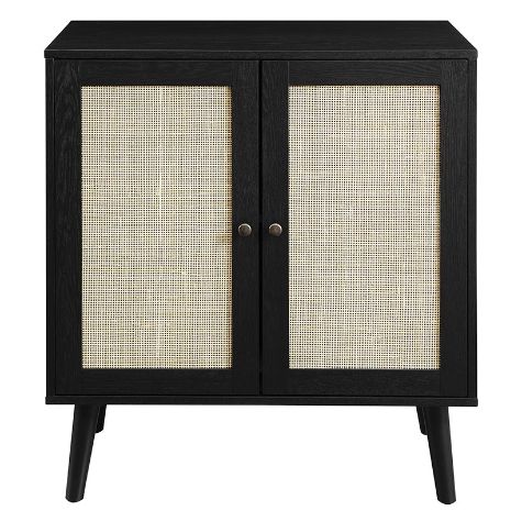 Boho 2-Door Solid Wood and Rattan Accent Cabinet