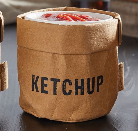 Washable Paper Condiment Holder with Ceramic Dish - Ketchup