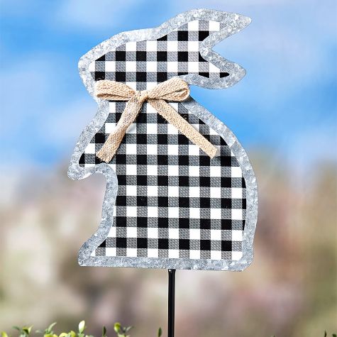 Galvanized Gingham Bunny Stakes