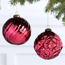 Set of 2 Burgundy Patterned Ball Ornaments