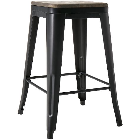Metal and Wood Counter Stool - Counter Black