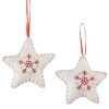 Sets of 2 Red and White Stitched Ornaments