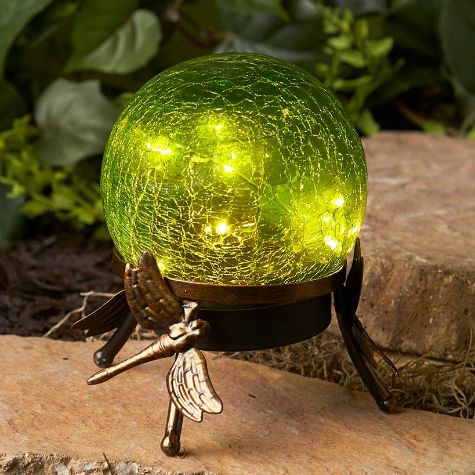Solar Glass Ball on Stand - Dragonfly