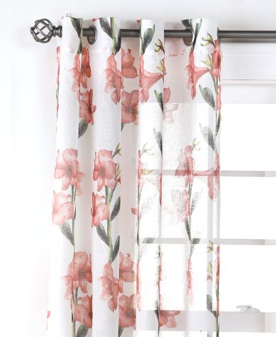 Lily Floral Semi-Sheer Window Panel or Valance - Coral Panel