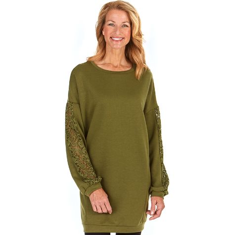 Sweatshirt Tunics with Lace Sleeves - Olive Medium