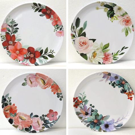 Set of 4 Floral Melamine Plates