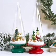 Retro Santa Lighted Snow Tree Globes