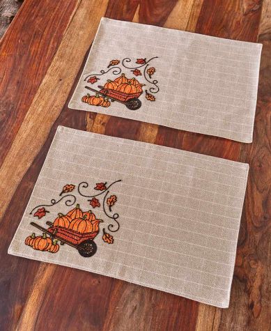 Harvest Gathering Embroidered Home Accents - Set of Wheelbarrow Placemats